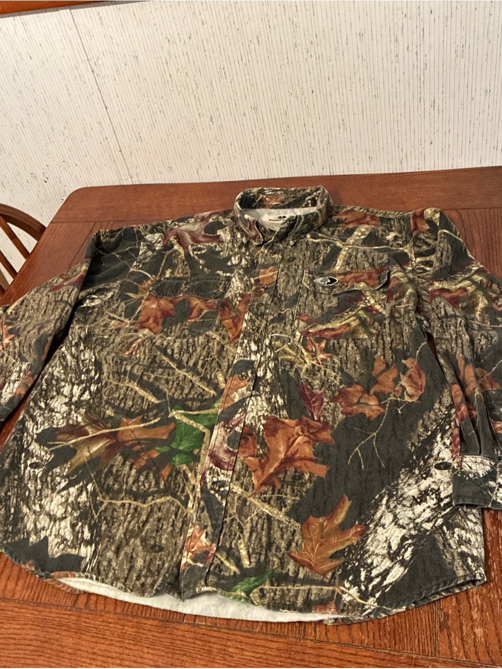 Mossy Oak Forest Camo Shirt Mens L Long Sleeve Hunting Outdoor Fishing